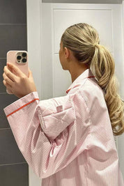 Comfortable Two-Piece Pajama Set for Women with Heart Buttons