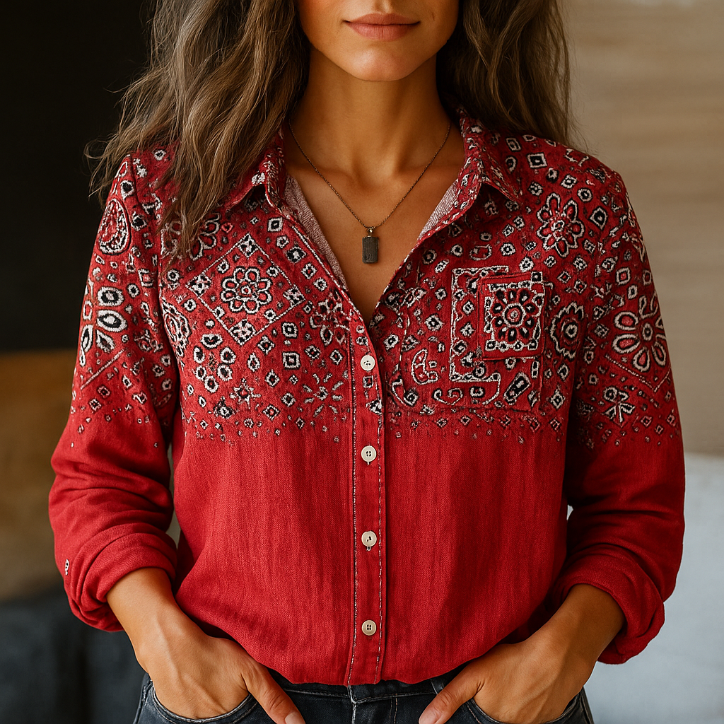 Boho Blouse with Print and Long Sleeves for Women