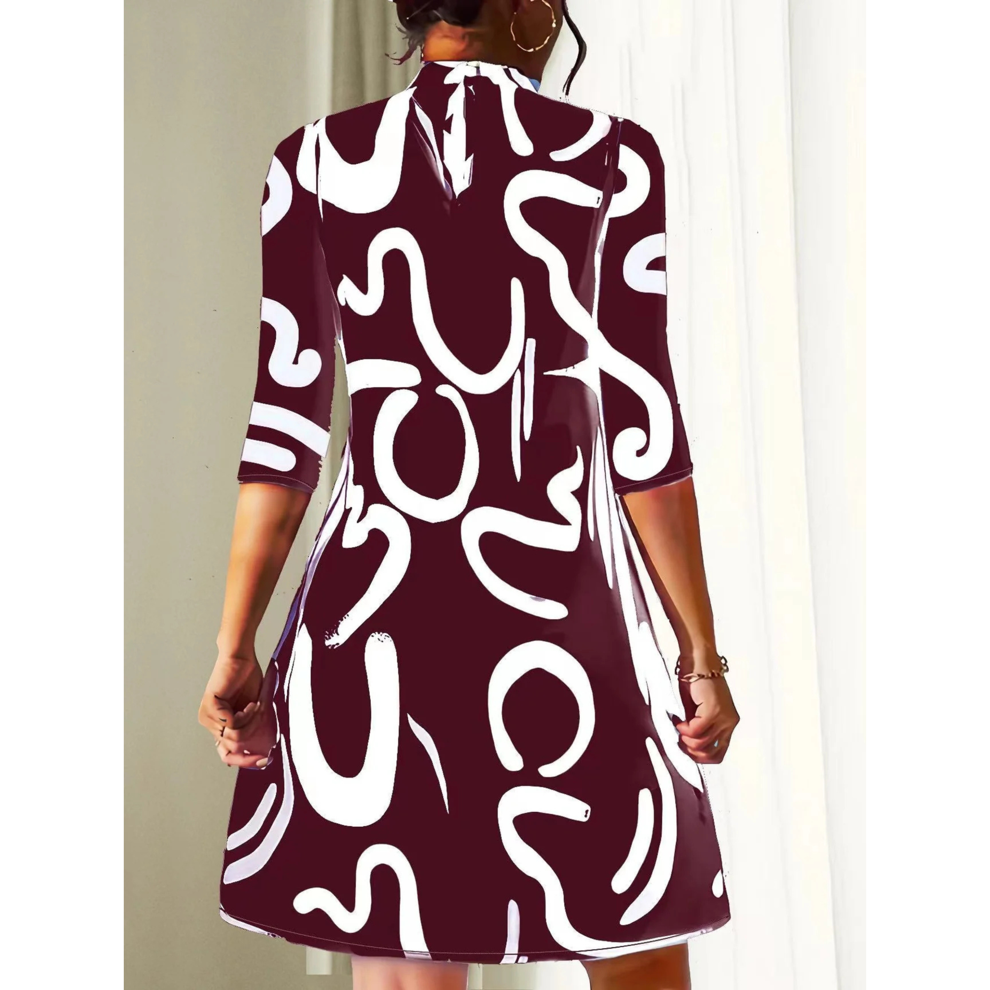 Mini Tunic Dress with Abstract Print for Women