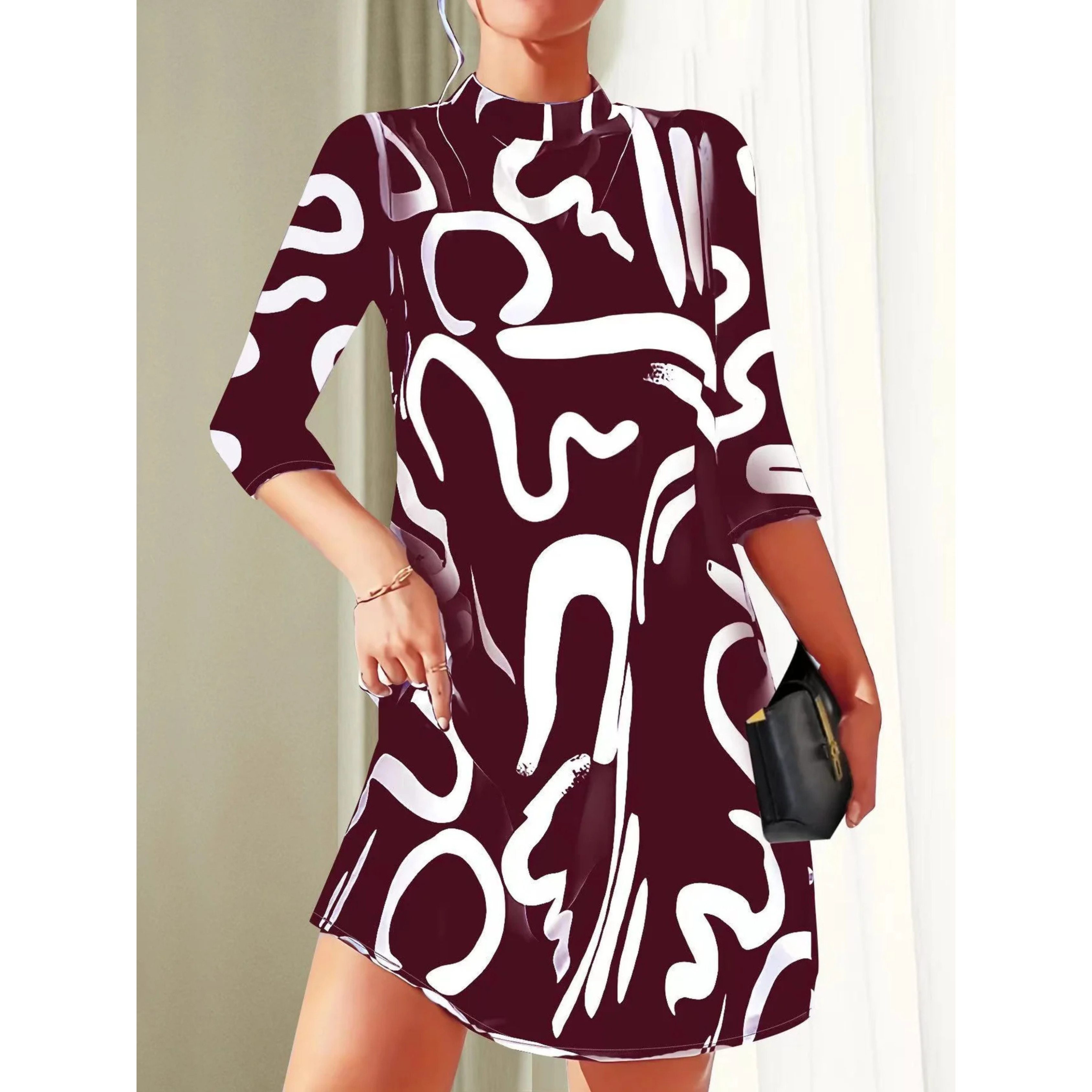 Mini Tunic Dress with Abstract Print for Women