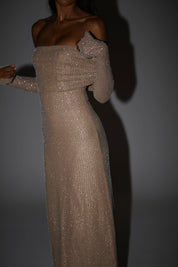Glitter off-shoulder maxi dress for women
