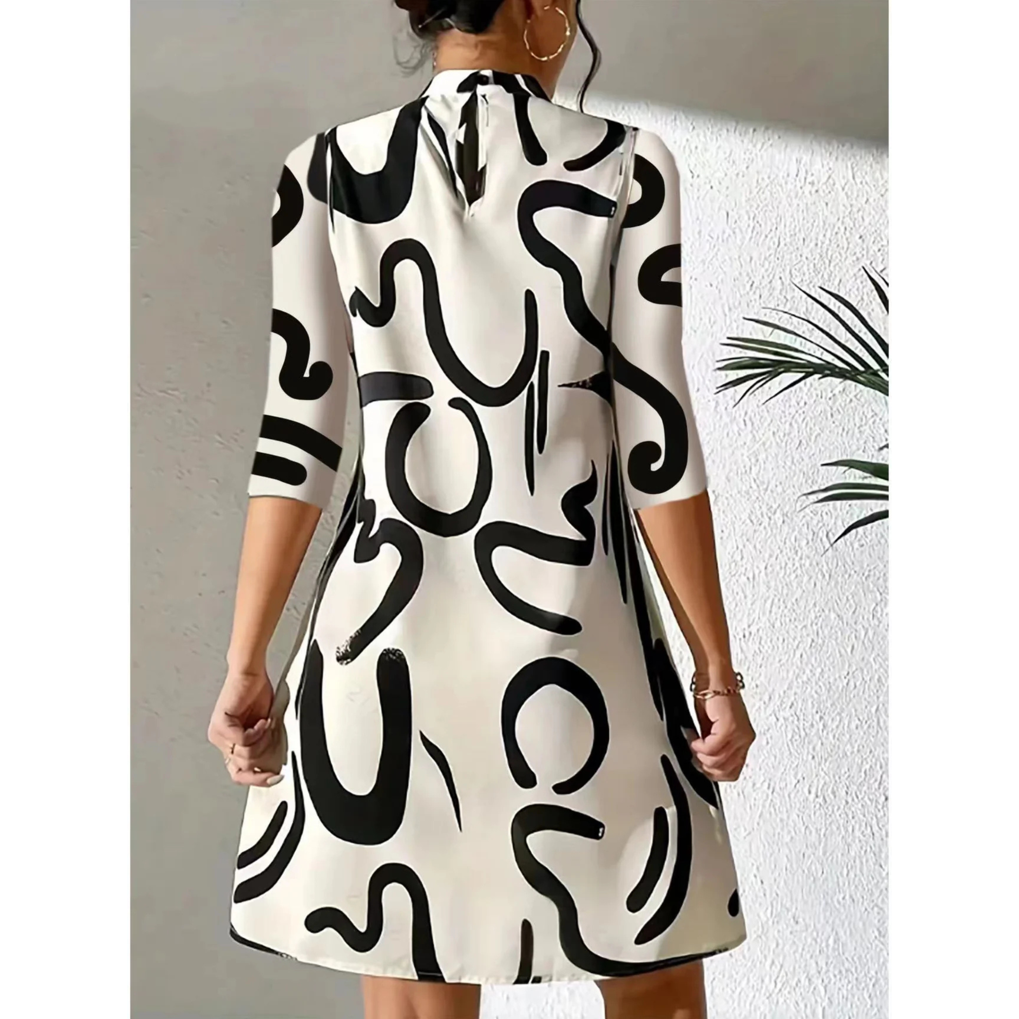 Mini Tunic Dress with Abstract Print for Women