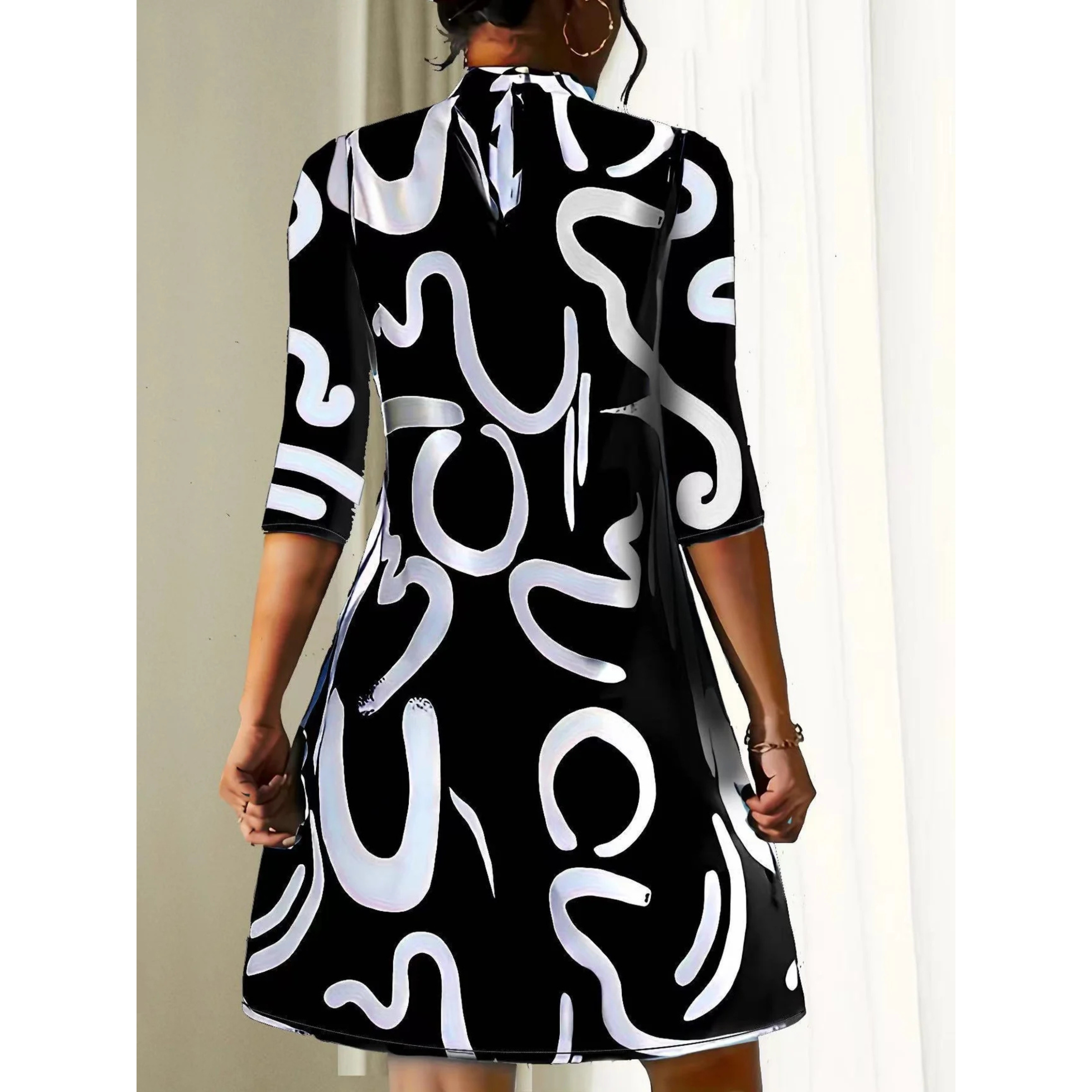 Mini Tunic Dress with Abstract Print for Women