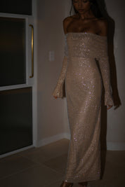 Glitter off-shoulder maxi dress for women