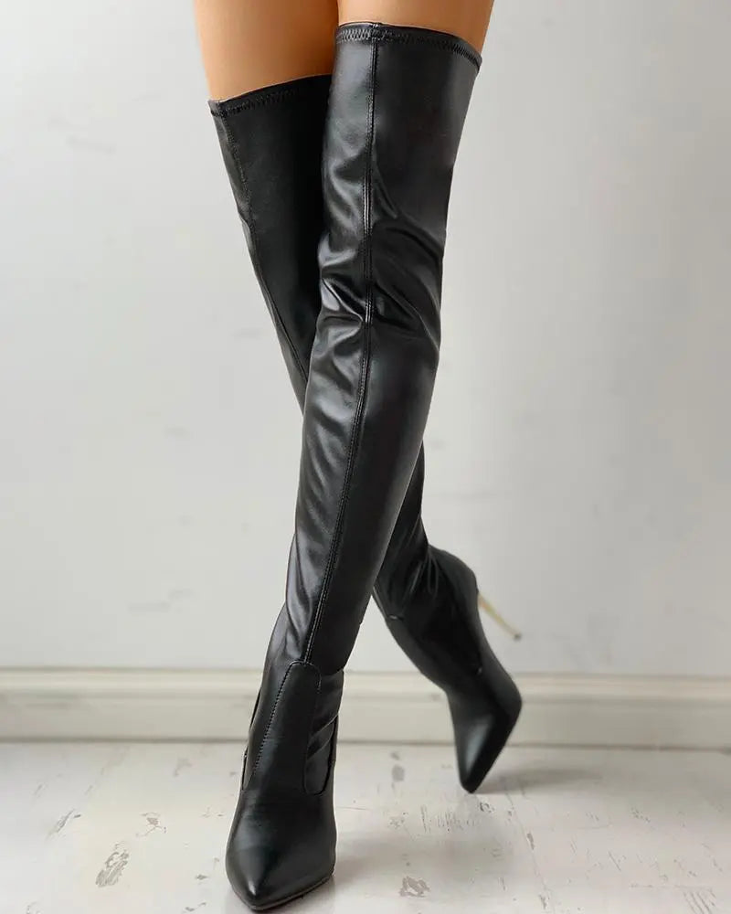 Stylish Black Women's Knee Boots with Zipper and High Heel