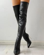 Stylish Black Women's Knee Boots with Zipper and High Heel