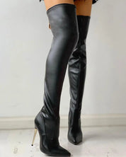 Stylish Black Women's Knee Boots with Zipper and High Heel