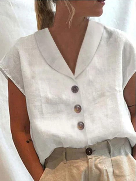 Women's Blouse with Buttons and Short Sleeves, Loose Fit