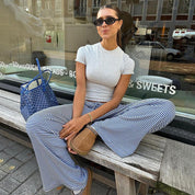 Striped Lounge Pants for Women with Wide Legs and Elastic Waist