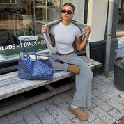 Striped Lounge Pants for Women with Wide Legs and Elastic Waist