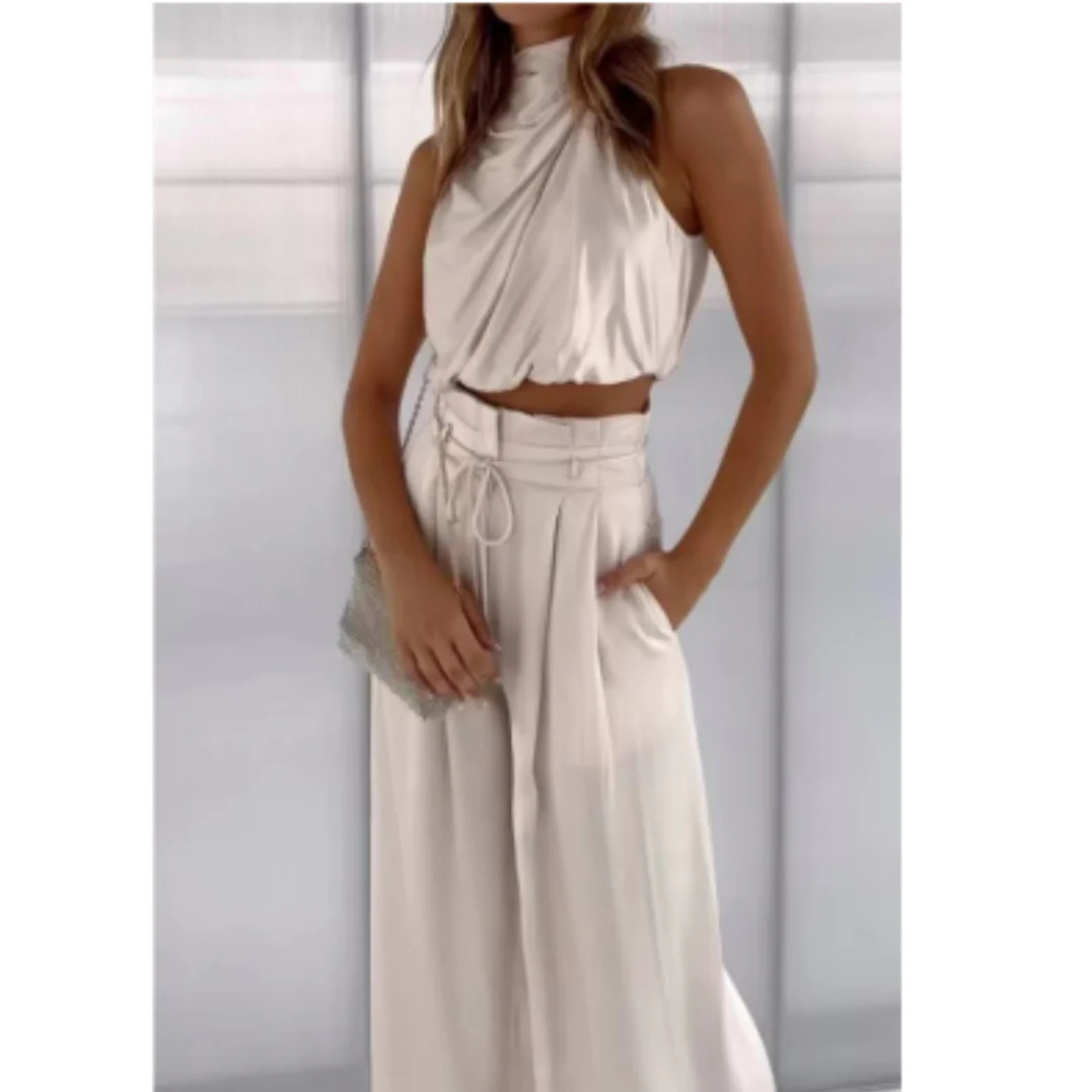 Set with Satin Look and Halter Top for Women