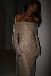 Glitter off-shoulder maxi dress for women