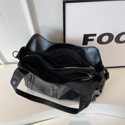 Women’s Leather Shoulder Bag with Zipper Pockets and Double Handles