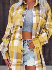 Checked Blouse Long Sleeve with Button Closure for Women