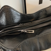 Women’s Leather Shoulder Bag with Zipper Pockets and Double Handles