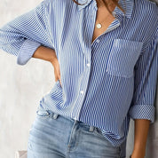 Chic Women's Striped Blouse with Collar and Button Closure