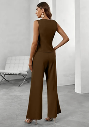 Elegant Women's Two-Piece Pants Set with Sleeveless Vest