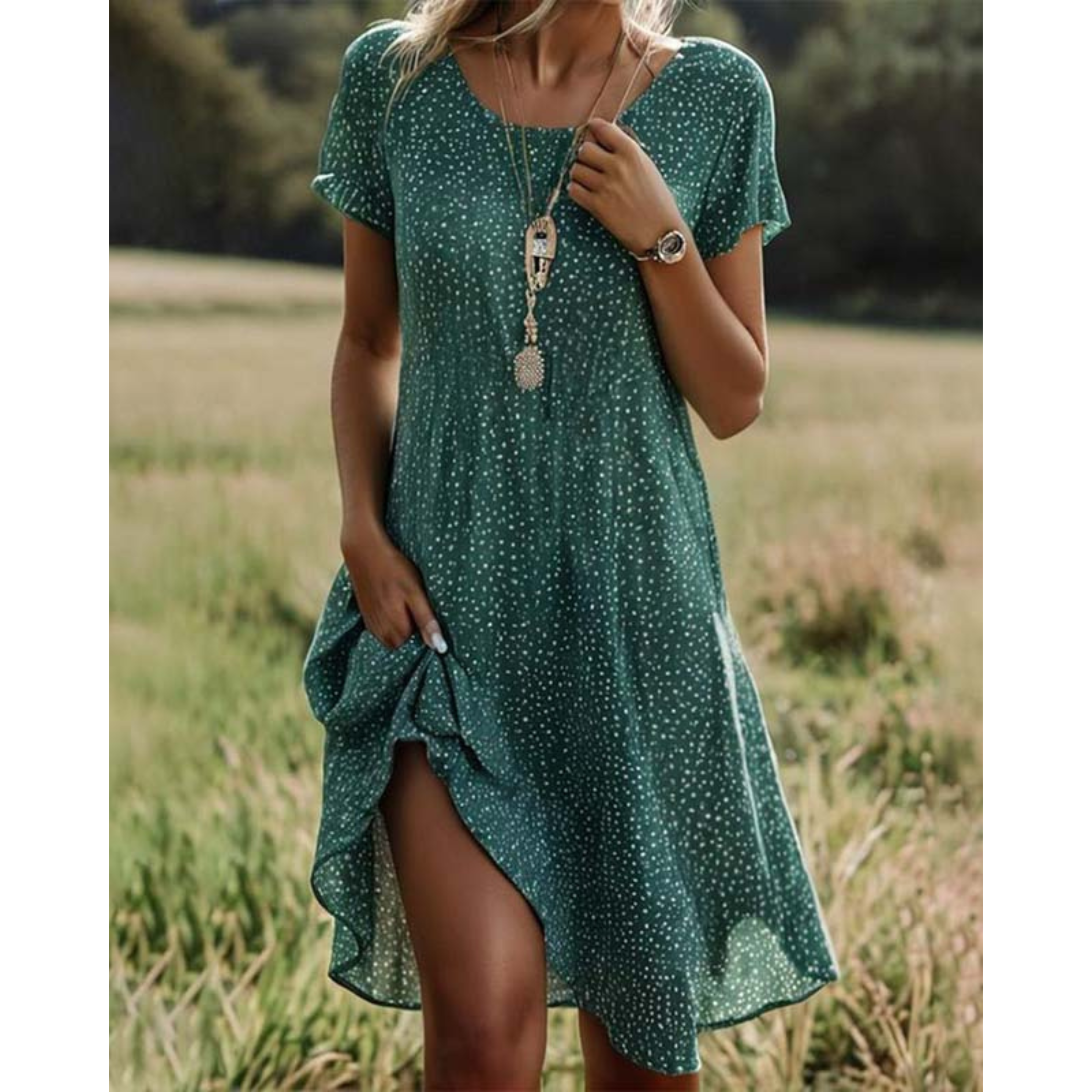 Airy Elegant Midi Summer Dress with Print for Women