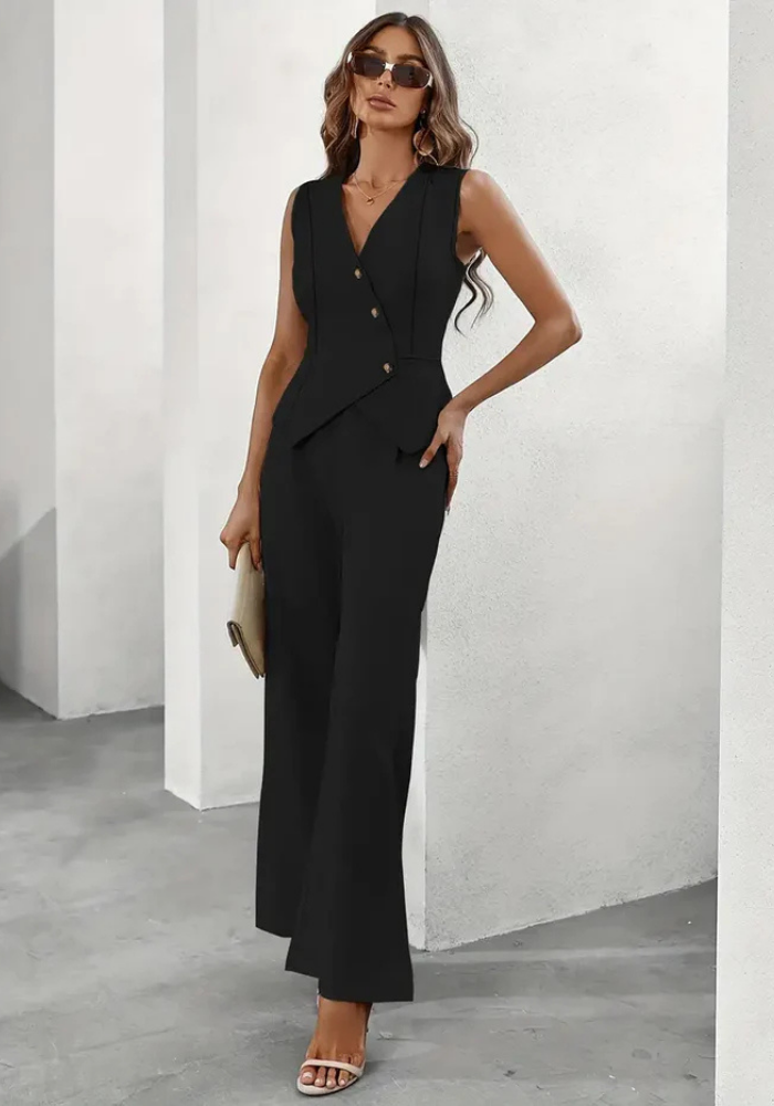 Elegant Women's Two-Piece Pants Set with Sleeveless Vest