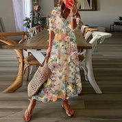 Boho Maxi Dress with Floral Print and V-Neck