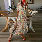 Boho Maxi Dress with Floral Print and V-Neck