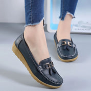 Comfort Slip-Ons with Tassel Detail and Low Wedge Heel