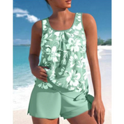 Tankini with Flowers and Leopard Print for Women with Shorts