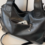 Women’s Leather Shoulder Bag with Zipper Pockets and Double Handles