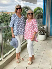 Comfortable Polka Dot Tunic for Women with Short Sleeves
