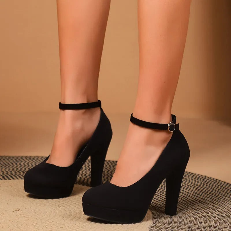 Black Women's Platform Pumps with Ankle Strap