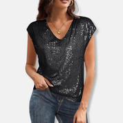 Sparkling Sequin V-Neck Top for Women