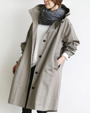 Waterproof Long Women's Trench Coat with Hood and Buttons