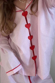 Comfortable Two-Piece Pajama Set for Women with Heart Buttons