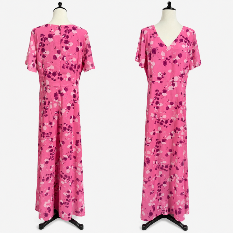 Maxi Dress with Floral Print and V-Neck for Women