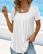 Airy Tunic Top for Women with Square Neckline and Pleats