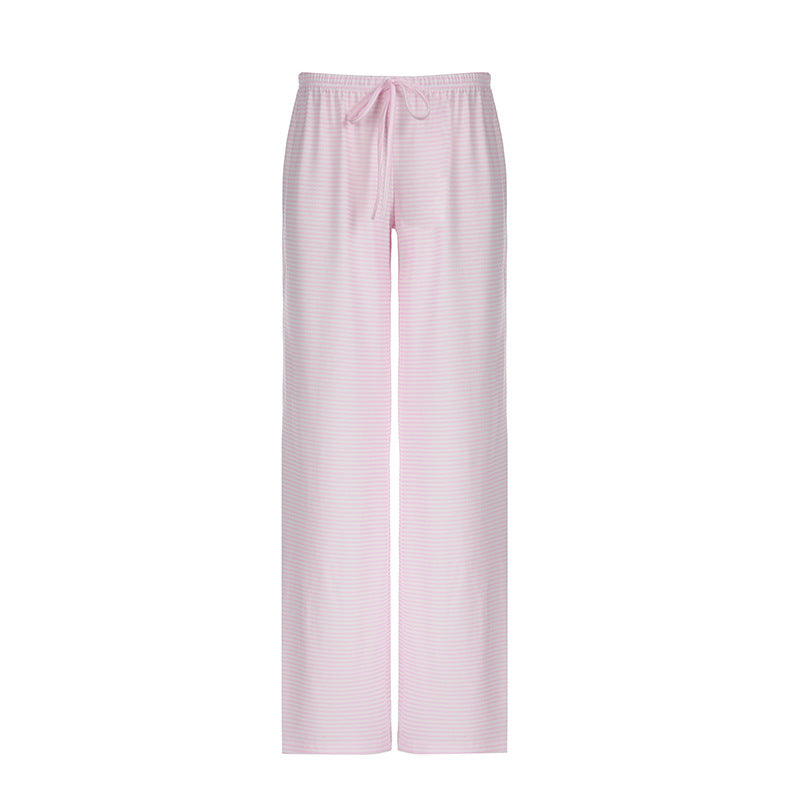 Striped Lounge Pants for Women with Wide Legs and Elastic Waist