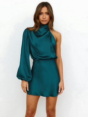 Ayleen - One-shoulder dress asymmetrical luxury satin look tailored