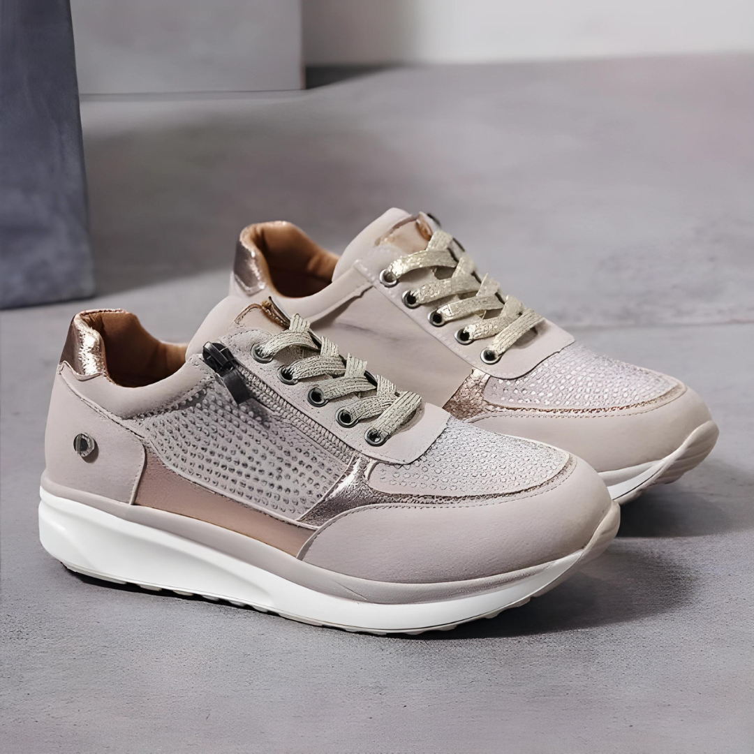Sporty Sneakers with Zipper and Laces for Women