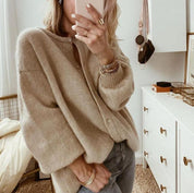 Women's Oversized Beige Cardigan with Buttons and Dropped Shoulders