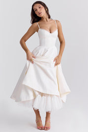 Elegant A-Line Midi Cocktail Dress for Women with Spaghetti Straps