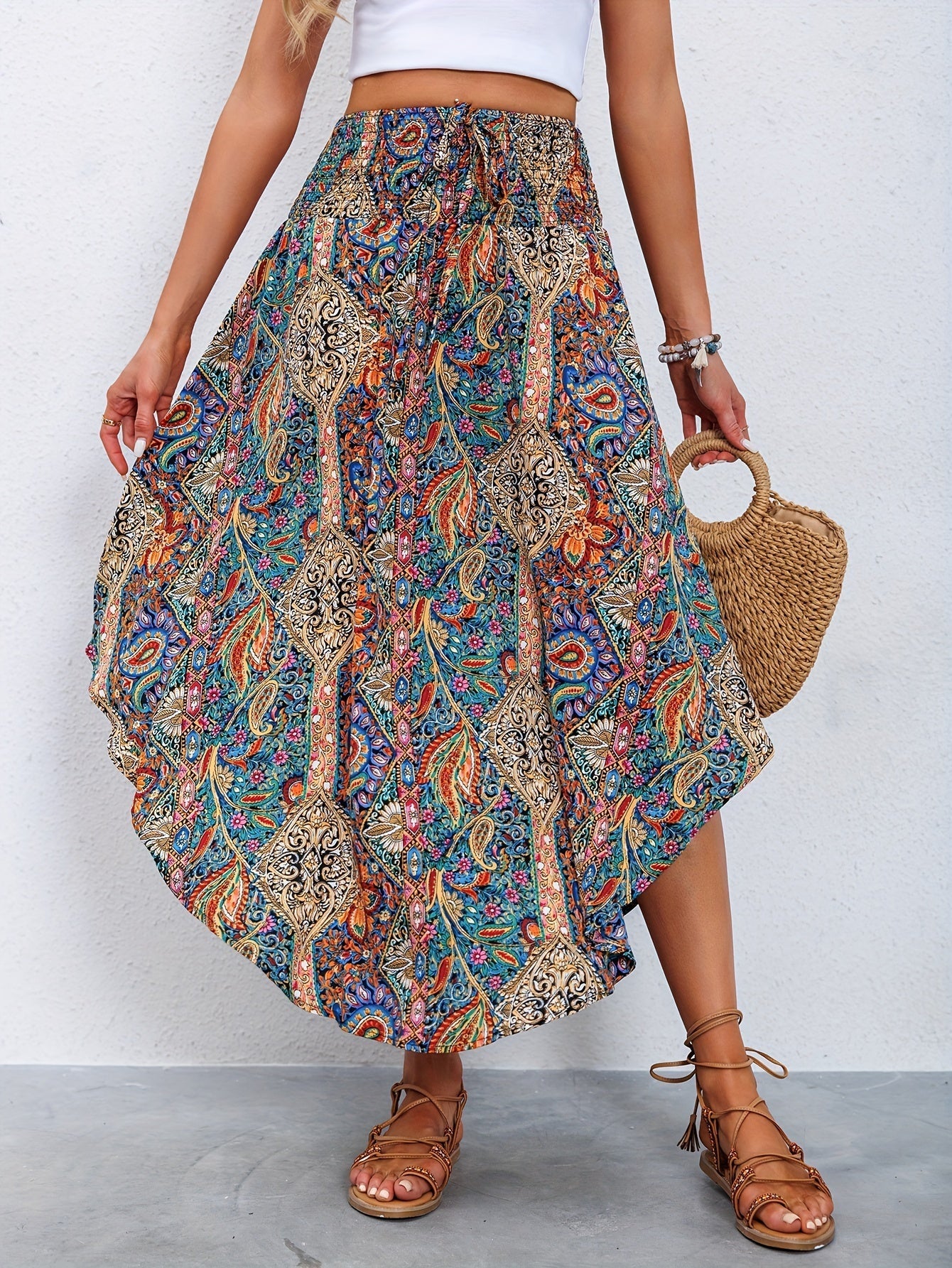 Jolie - Draped High Waist Maxi Skirt with Print for Women