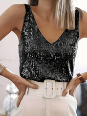 Glitter V-Neck Tank Top for Women