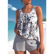 Tankini with Flowers and Leopard Print for Women with Shorts