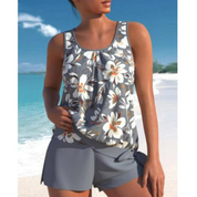 Tankini with Flowers and Leopard Print for Women with Shorts