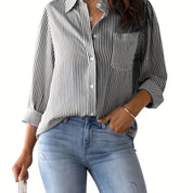 Chic Women's Striped Blouse with Collar and Button Closure