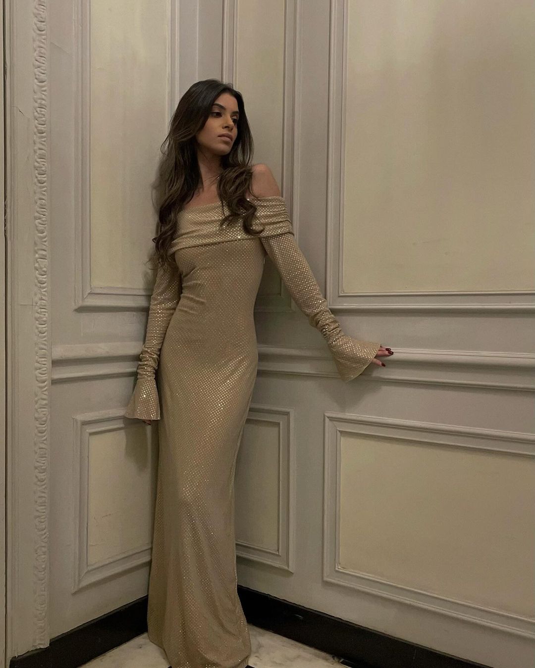 Glitter off-shoulder maxi dress for women