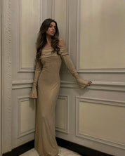 Glitter off-shoulder maxi dress for women