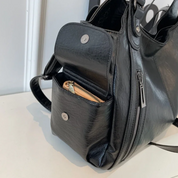 Women’s Leather Shoulder Bag with Zipper Pockets and Double Handles