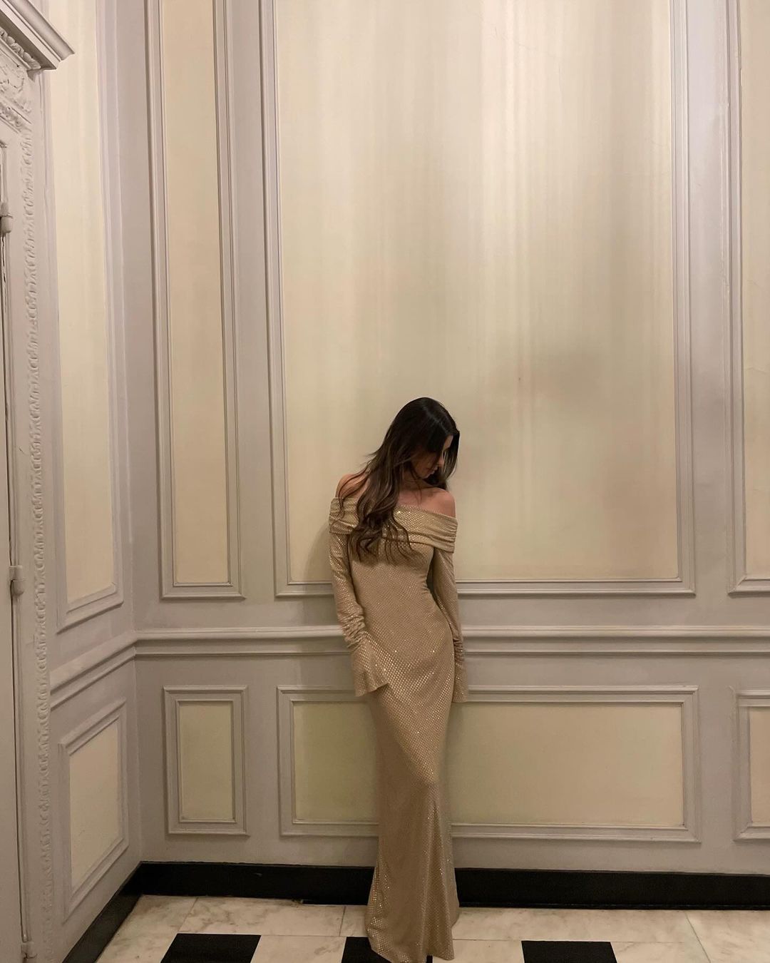 Glitter off-shoulder maxi dress for women