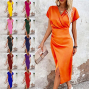 Cocktail Midi Dress for Women with V Neck and Split